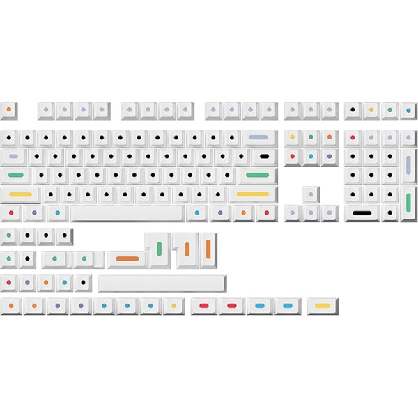 Dye Sublimation taustiņu vāciņi Cherry Profile pielāgotai merkanāla tastatūrai ar 139 taustiņiem (ar baltiem punktiem)