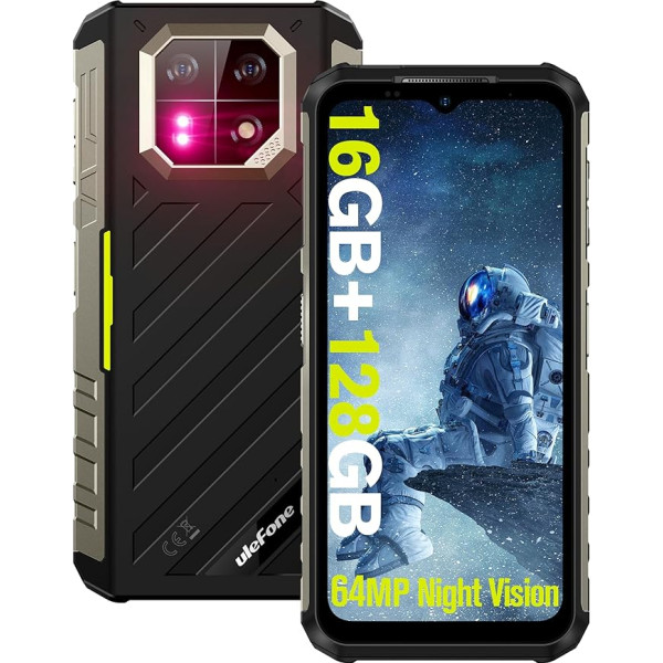 Ulefone Armor 22 Outdoor Handy Ohne Vertrag, 16GB+128GB+512GB Outdoor viedtālrunis, Android 13 Handy, 64MP Nachtsicht kamera, 6600mAh akumulators, 6.58 Zoll displejs, Dual SIM 4G/NFC/GPS/OTG - melns