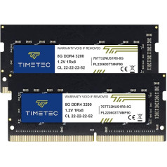 Timetec 16GB komplekts (2x8GB) DDR4 3200MHz (DDR4-3200) PC4-25600 Non-ECC Unbuffered 1.2V CL22 1Rx8 Single Rank 260 Pin SODIMM AMD un Intel spēļu portatīvo datoru datoriem DDR4 3200MHz (DDR4-3200) DDR4-25600 Ne-ECC 1.2V CL22 1Rx8 Single Rank 260 Pin SO