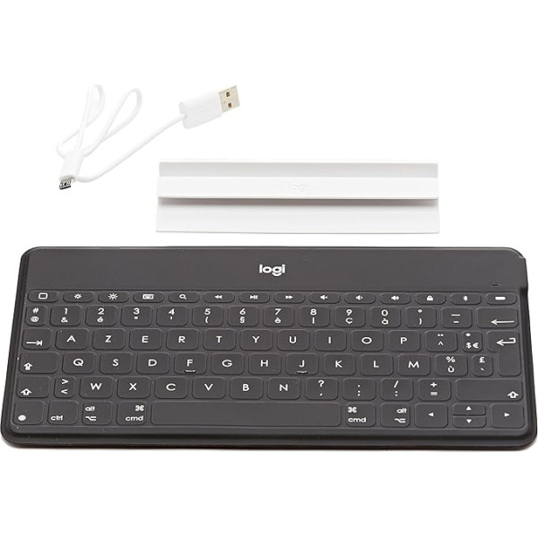 Logitech Keys-to-Go bezvadu planšetdatora tastatūra, Bluetooth, iOS īpašie taustiņi, īpaši viegla un klusa, 3 mēnešu akumulatora darbības laiks, planšetdatoram un viedtālrunim, franču AZERTY izkārtojums - melna