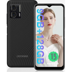 DOOGEE N50S viedtālrunis piedāvājums [2024], 9GB + 128GB (1TB TF), Android 13 Lēti mobilie telefoni 6,52 collas, 20MP AI kamera 4G Dual Sim, akumulators 4200mAh, astoņkodolu telefons, Face ID, GPS, OTG Black