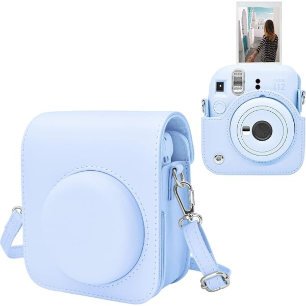 MUZIRI KINOKOO Camera Case Bag for Fuji/Polaroid Instax Mini 12 Instant Camera - PU Leather Protective Case with Adjustable Shoulder Strap, blue, camera bag