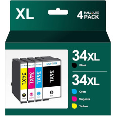 HALLOLUX 34 34XL printeru kasetnes saderīgas ar Epson 34 XL 34XL kasetnēm, kas paredzētas Epson Workforce Pro WF-3720DWF WF-3725DWF WF-3720 WF-3725 WF-3720 WF-3725 WF3720 WF3725 (melna, ciāna, dzeltena, dzeltena,