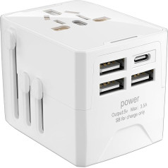 Ceļojuma adapteris visā pasaulē, universāla ceļojuma kontaktdakša ar 6 maiņstrāvas kontaktligzdām, 3,5 A USB Smart izeja, 3 USB A + C tipa starptautiskais kontaktligzdas adapteris