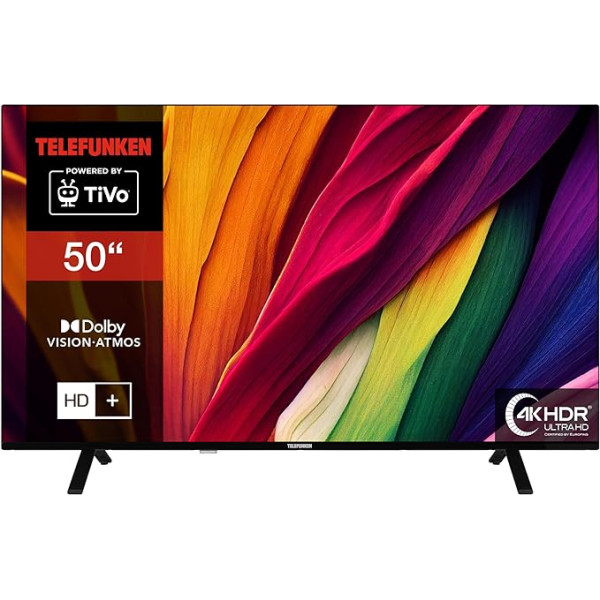 Telefunken 50 collu televizors/TiVo Smart TV (4K UHD, HDR Dolby Vision, Dolby Atmos, HD+ 6 mēneši, ieskaitot trīskāršu uztvērēju) XU50TO750S