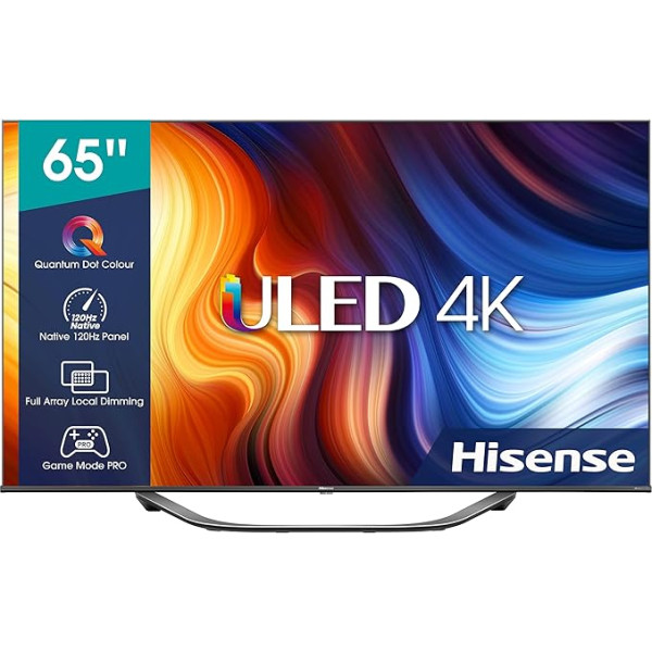 Hisense 65U71HQ 164 cm (65 collu) televizors, 4K ULED HDR Smart TV, Quantum Dot, 120 Hz, HDMI 2.1, spēļu režīms, Dolby Vision IQ & Atmos, Bluetooth, iebūvēta Alexa, Google Assistant, antracīts [2022]