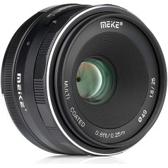 Meike 25mm f / 1.8 Large Aperture Weitwinkel Objektiv Manuālais fokuss Objektiv für Sony E-Mount Mirrorless Kameras mit APS-C A6000 A6300 A6400 A6500 NEX 5