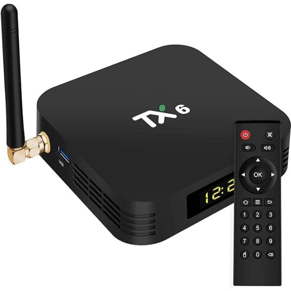 Android TV Box 9.0, Smart TV Box TX6 【4GB RAM + 64GB ROM】 EMMC Dual WiFi 2.4G + 5G Bluetooth 4K Ultra HD straumēšanas multivides atskaņotājs H.265 USB 3.0 Android TV Box