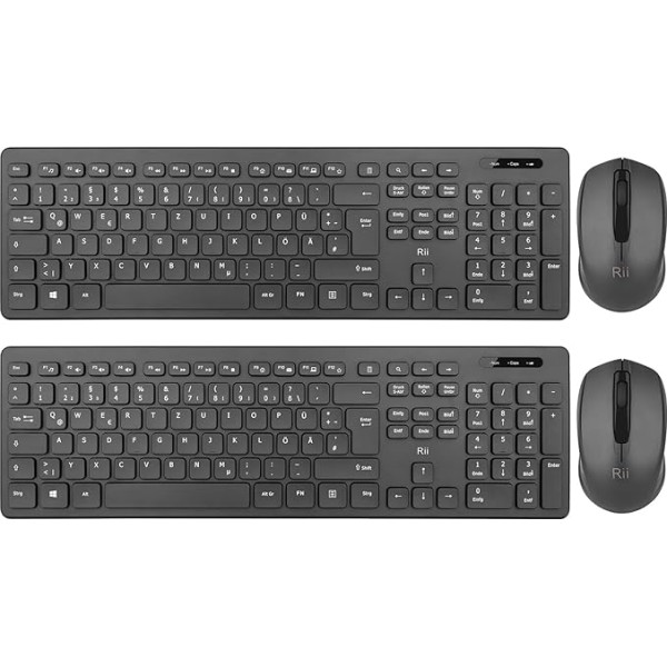 Rii bezvadu tastatūras un peles komplekts, bezvadu tastatūra ar peli, bezvadu tastatūra un pele, datoram/Laptop/Windows/Smart TV, vācu izkārtojums - melns