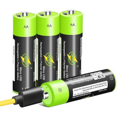 HITRENDS AA uzlādējams USB dubultais A tipa litija jonu akumulators 1,5 V/1200 mAh (4 iepakojumi), bez NI-MH/NI-CD/alkalīna baterijām, videi draudzīgs un pārstrādājams, bez atmiņas efekta