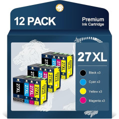 ColorKing 27XL krāsu kasetnes, kas saderīgas ar Epson 27XL multipaku 27 Epson WF 3620 printeru kasetnēm Workforce WF-3640DTWF WF-7710DWF WF-7720DTWF (3 melnas, 3 zilas, 3 sarkanbrūnas, 3 purpursarkanas, 3 dzeltenas)