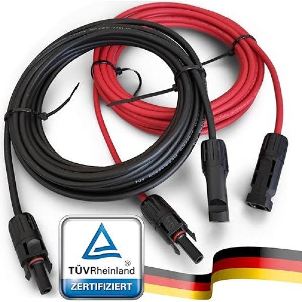 Anfil Saules kabeļa pagarinājums 4 mm2/12AWG saules paneļu fotoelementu pagarinājuma kabelis Saules PV kabelis ar kontaktligzdām un spraudņiem profesionālai saules bateriju sistēmas uzstādīšanai (9 m sarkans + 9 m melns)