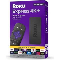 Roku Express 4K+ 2021 | Straumēšanas multivides atskaņotājs HD/4K/HDR ar vienmērīgu bezvadu straumēšanu un Roku balss tālvadības pulti ar TV vadības ierīcēm, komplektā ietilpst Premium HDMI® kabelis