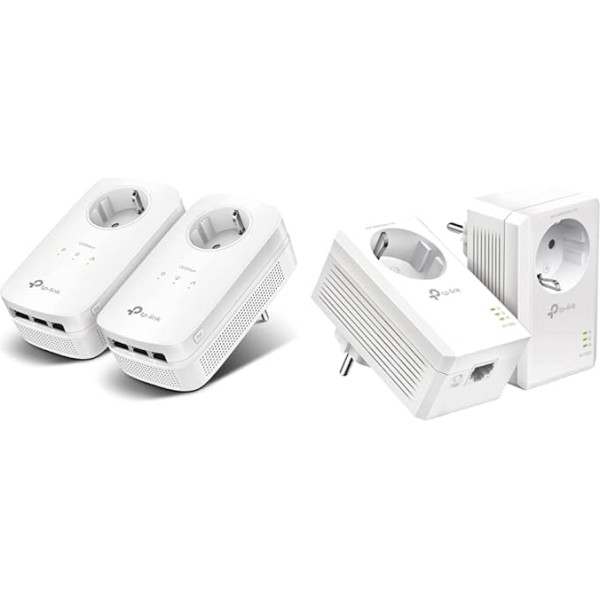 TP-Link Powerline TL-PA8030P KIT White & Powerline adaptera komplekts TL-PA7017P KIT (1000 Mbit/s Homeplug AV2, ar ligzdu, 2 gigabitu pieslēgvietas, Plug & Play) White