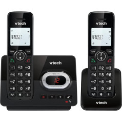 VTech CS2051 Schnurloses Telefon mit Anrufbeantworter und 2 Mobilteilen, ECO+ Modus, Seniorentelefon, Festnetz, Anrufblockierung, Freisprechfunktion, große Tasten, 1-zeilige Anzeige, Schwarz