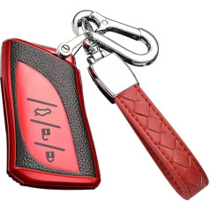 HIBEYO Smart Auto Key Case Fits Lexus Key Case No Ignition Lock Keyless Cars for GX NX RX LX LC UX200 UX250h UX260 Key Box Remote Control TPU Leather Texture Protective Case Red