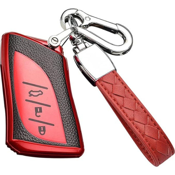 HIBEYO Smart Auto Key Case Fits Lexus Key Case No Ignition Lock Keyless Cars for GX NX RX LX LC UX200 UX250h UX260 Key Box Remote Control TPU Leather Texture Protective Case Red