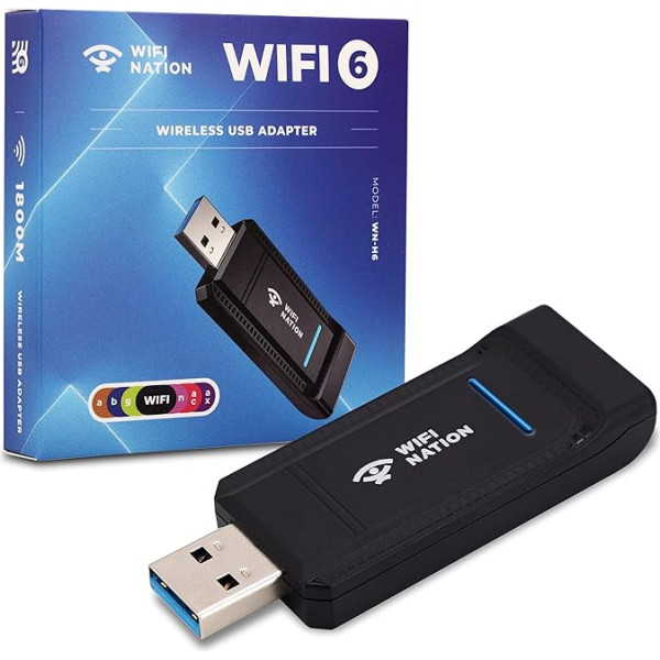 WiFi Nation WiFi 6 AX1800 2T2R, USB 3.0 mikroshēma: RTL8832AU, WiFi datora adapteris | 802.11ax Gigabit bezvadu tīkla kartes adapteris | 5 GHz/2,4 GHz | WPA3 tīkla drošība | Windows 7/10/11