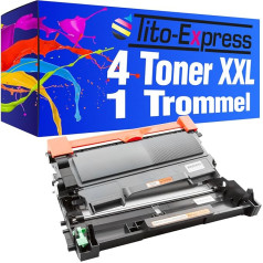 Tito-Express PlatinumSerie 4 lāzera toneri XXL un 1 bungas bloks Brother TN-2220 un DR-2200 | Saderīgs ar Fax 2840 2845 2940 2950 DCP-7060D DCP-7060N DCP-7065DN DCP-7070DW