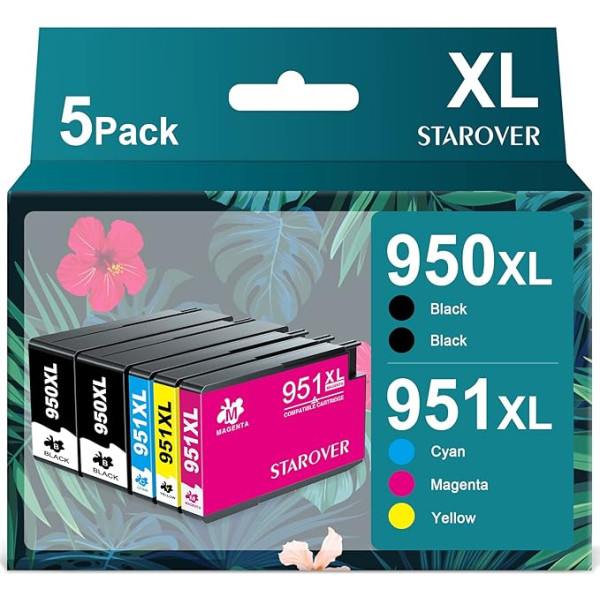 STAROVER 950XL 951XL 951XL printeru kasetnes, kas paredzētas HP 951XL 950XL 950XL Multipack saderīgas ar HP Officejet Pro 8600 8610 8610 8615 8100 8620 8625 8630 8640 251dw 276dw (2 melnas 1 ciāns 1 magenta 1