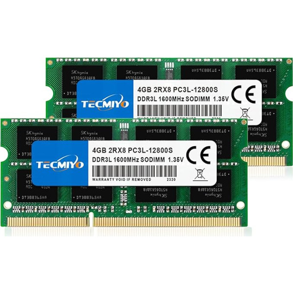 TECMIYO 8GB rinkinys (2 x 4GB) DDR3/DDR3L 8GB RAM 1600MHz PC3L-12800S SODIMM 1.35V/1.5V nešiojamųjų kompiuterių operatyvioji atmintis Žalia