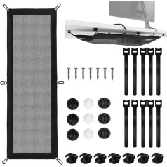 Kabelnetz Schreibtisch für Kabelmanagement Kabelnetz 63,5x24 cm Kabel Verstecken Flexible Kabel Organizer für ordentliches Arbeitsplatz Schwarz