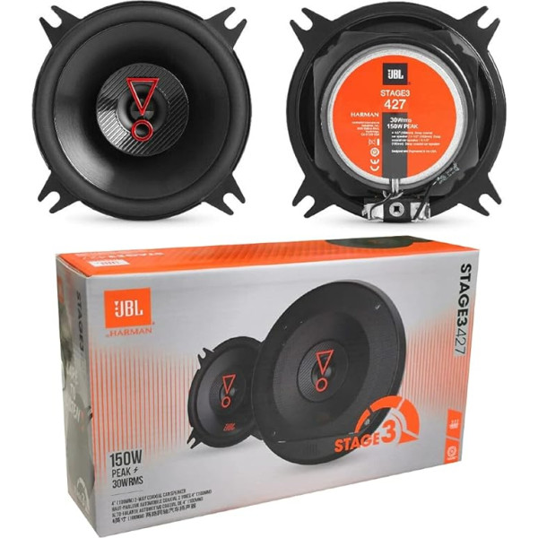 2 Skaļruņi, kas saderīgi ar JBL STAGE3 427 2-Way Coaxial 4 collas 10,00 cm 100 mm 30 W RMS un 150 W Max Impedance 3 Ohm 90 dB SPL, auto, pāris