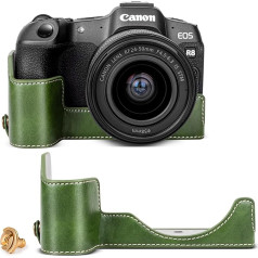 Rieibi R8 Black Handmade PU ādas fotokameras futrālis Canon EOS R8 kameras somiņa, zaļš, Kameras futrālis