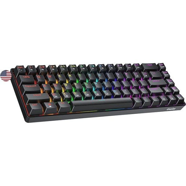 Geeky GK65 SE 65% Mechanical Gaming Keyboard, 68 Keys Multi Colour RGB LED Backlight for PC/Mac Gamers, ANSI US American Layout (Black, Mechanical Speed Yellow)