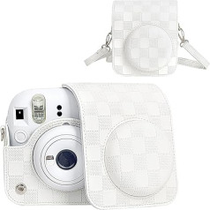 HIYQIN Instant Camera Leaher Case Compatible with Fuji Instax Mini 12, Qpg-cloud White, Mini 12 instant camera in checkerboard pattern