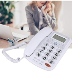 ASHATA Corded Telephone, Cord Telephone, LCD Display, Desktop Phone with Large Buttons, Hands-Free Desk, Noise Reduction, Analogue Phone with Dual Port, 3 Colours (White)