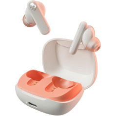 Skullcandy Smokin' Buds In-Ear Wireless-Kopfhörer, 20 Std. Akkulaufzeit, 50% nachhaltiger Kunststoff, Mikro, saderīgs ar iPhone, Android un Bluetooth-Geräten - Knochen/Orange-Glühen