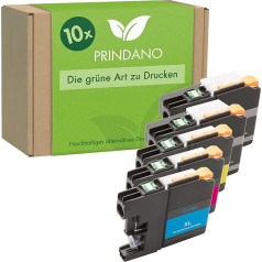 Prindano 10 kasetņu komplekts saderīgs ar Brother LC-121 LC-123 XL | DCP-J 132W 152W 172W 552DW 752DW 4110DW MFC-J 245 285DW 470DW 475DW 650DW 870DW 875DW 970DW 6520DW 6720DW DW 6920 dw