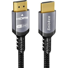 Sniokco 8K HDMI 2.1 Cable 20 m, Ultra HD High Speed Braided HDMI Cable, Supports Dynamic HDR, eARC, Dolby Atmos, 8K60Hz, 4K120Hz, HDCP 2.2 2.3, Compatible with HD TV Monitor and More