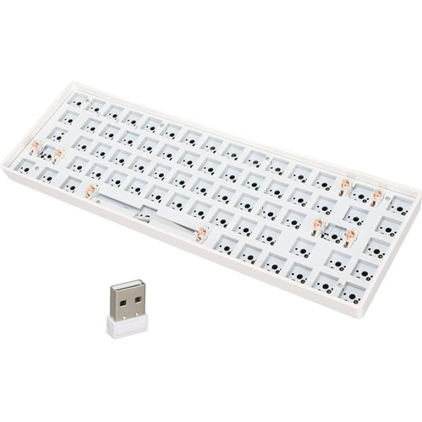 ciciglow 65% pielāgota spēļu tastatūra, 64 taustiņi, bezvadu, 2.4G/BT 5.0, modulāra DIY mehāniskās tastatūras komplekts, karsti maināmi slēdži, tukša tastatūra (balta)