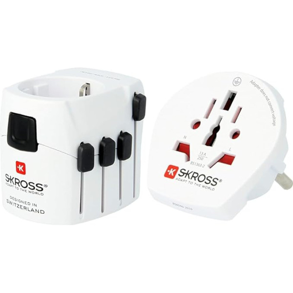 Skross 1.103145 Travel Adapter Pro & 1.500211-E World to Europe Pasaules ceļojuma adapteris Eiropai - aizsardzība pret elektrošoku - spriegums un jauda: 100V - 1600W / 250V - 4000W