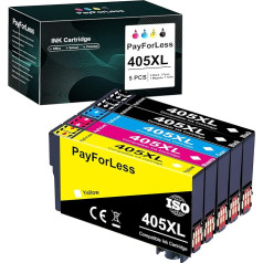 PayForLess 405XL multipakete, kas ir saderīga ar Epson 405 XL printeru kasetnēm Workforce Pro WF-4820 WF-3820 WF-4830 WF-7840 WF-7830 WF-3825 WF-4825 WF-7835 (5 iepakojumi: 2 melni, 1 ciāns, 1 purpursarkans, 1 magenta, 1