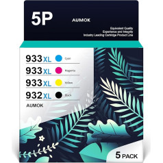 AUMOK Pack of 5 932XL 933XL Printeru kasetnes 932 933 Multipack Savietojams ar HP 932 933 XL kasetnēm priekš Officejet 6600 6700 6100 7110 7510 7610 7612 (2 melnas, 1 zilas, 1 dzeltenas, 1 purpursarkana, 1 dzeltena)