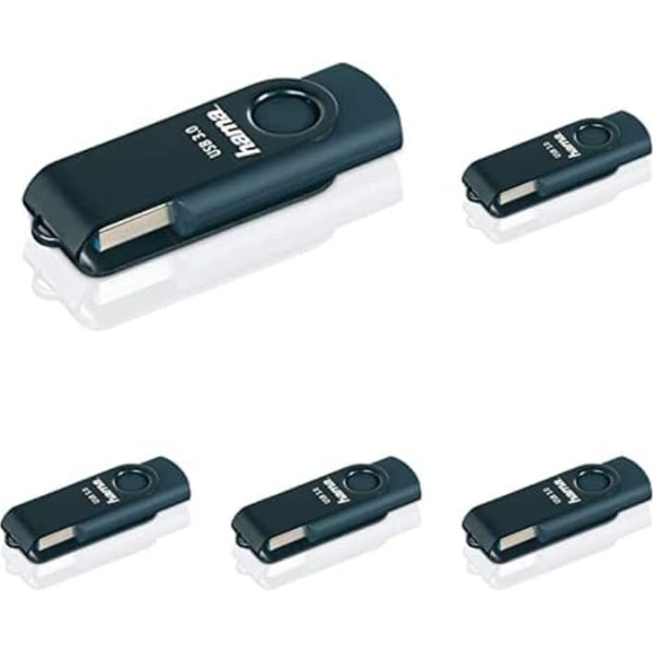 Hama 64 GB USB zibatmiņas diskdziņš USB 3 Data Stick 70MB/s datu pārraide ar cilpu atslēgu gredzenam Memory Stick Metāla atmiņas karte, piemērota Windows/MacBook, benzīna zila, 5 gab. iepakojumā