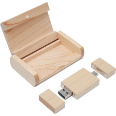 Yaxiny Maple Wood Box USB C Flash Drive 64 GB 1 Piece, OTG USB C Pen Drive, USB 2.0 и USB C Flash Drive, Type C Memory Stick for USB A + USB C Android Smartphone