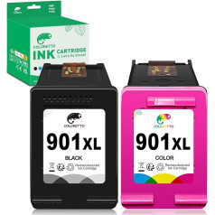 COLORETTO atjaunota tintes kasetne HP 901 XL 901XL (1 melna, 1 krāsaina) priekš Officejet 4500 G510a G510n J4624 J4660 J4500 J4680C