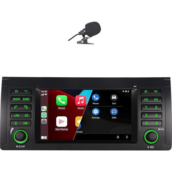 Biubiubiu 7 collu bezvadu CarPlay Double DIN autoradio BMW 5. sērijas E39 E53 X5 M5 ar Bluetooth atpakaļgaitas kameru Stūres vadības stūres rats SWC FM AM Radio EQ iestatījumu atbalsts Android Car