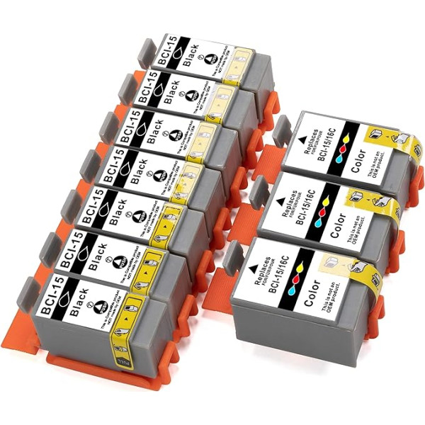 ESMONLINE 10 er Set Multipack kompatible Druckerpatrone ersetzt Canon BCI-15 BCI-16 passend für Bubble Jet I70 I80 Pixma IP90 IP90V MINI220 Selphy DS700 DS810