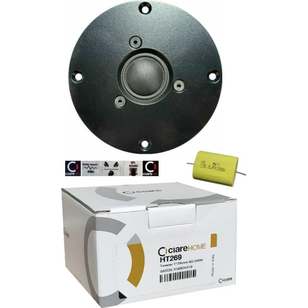 Ciare 1 HT269 HT 269 HT 269 Dome Tweeter Driver Black 100 Watt RMS 200 Watt Max 11.00 cm 110 mm Impedance 8 Ohm Jutība 90 dB Mājas 1 iepakojums + kondensators un 5 bezmaksas uzlīmes