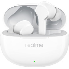 realme Buds T100 In-Ear austiņas, Bluetooth 5.3, patiesi bezvadu Bluetooth austiņas uzlādes futrālī, IPX5, akumulatora darbības laiks līdz 28 stundām, melnas (baltas)