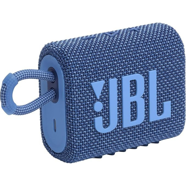 JBL GO 3 Eco - neliela Bluetooth kaste no pārstrādāta materiāla zilā krāsā - ūdensizturīgs, pārnēsājams skaļrunis ceļošanai - līdz 5 stundām atskaņošanas laika ar vienu akumulatora uzlādi