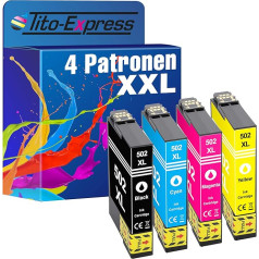 Tito-Express PlatinumSerie 4 kasetnes XXL, lai aizstātu Epson 502XL 502 XL | Epson Workforce WF 2860DWF WF 2865DWF | Epson Expression Home XP 5100 XP 5105 XP 5136