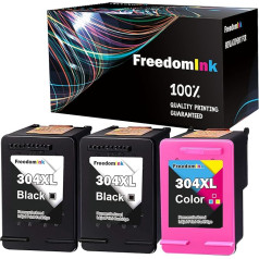 FreedomInk atjaunota tintes kasetne HP 304 XL aizstājējs Envy 5030 5010 5020 5032 5055 Deskjet 2630 2620 2620 2622 2632 2633 2634 3720 3730 3733 3735 2 (2 melni, 1 krāsains, 3 iepakojumi)