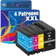 Tito-Express 4 x printeru kasetnes, kas saderīgas ar HP 932 XL 933 XL Officejet 6600 6700 7510 7612 7110 7610 6110 platformāta platformāta daudzpaku printeriem (melna, zilganzaļa, dzeltena, dzeltena, 4 gab.)