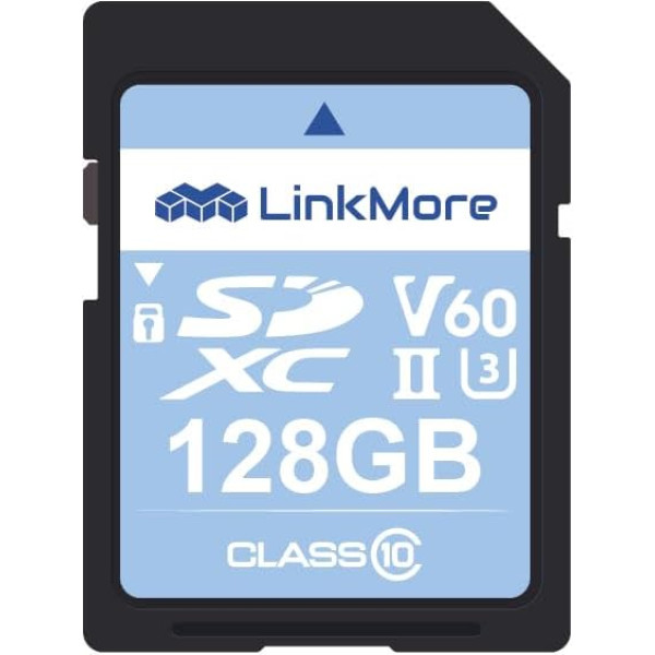 LinkMore SD karte 128GB, XV26 SDXC atmiņas karte, UHS-II SD karte, U3, V60, atmiņas karte kamerai 8K, 4K video, līdz 250MB/s lasīšanas un 100MB/s rakstīšanas ātrums